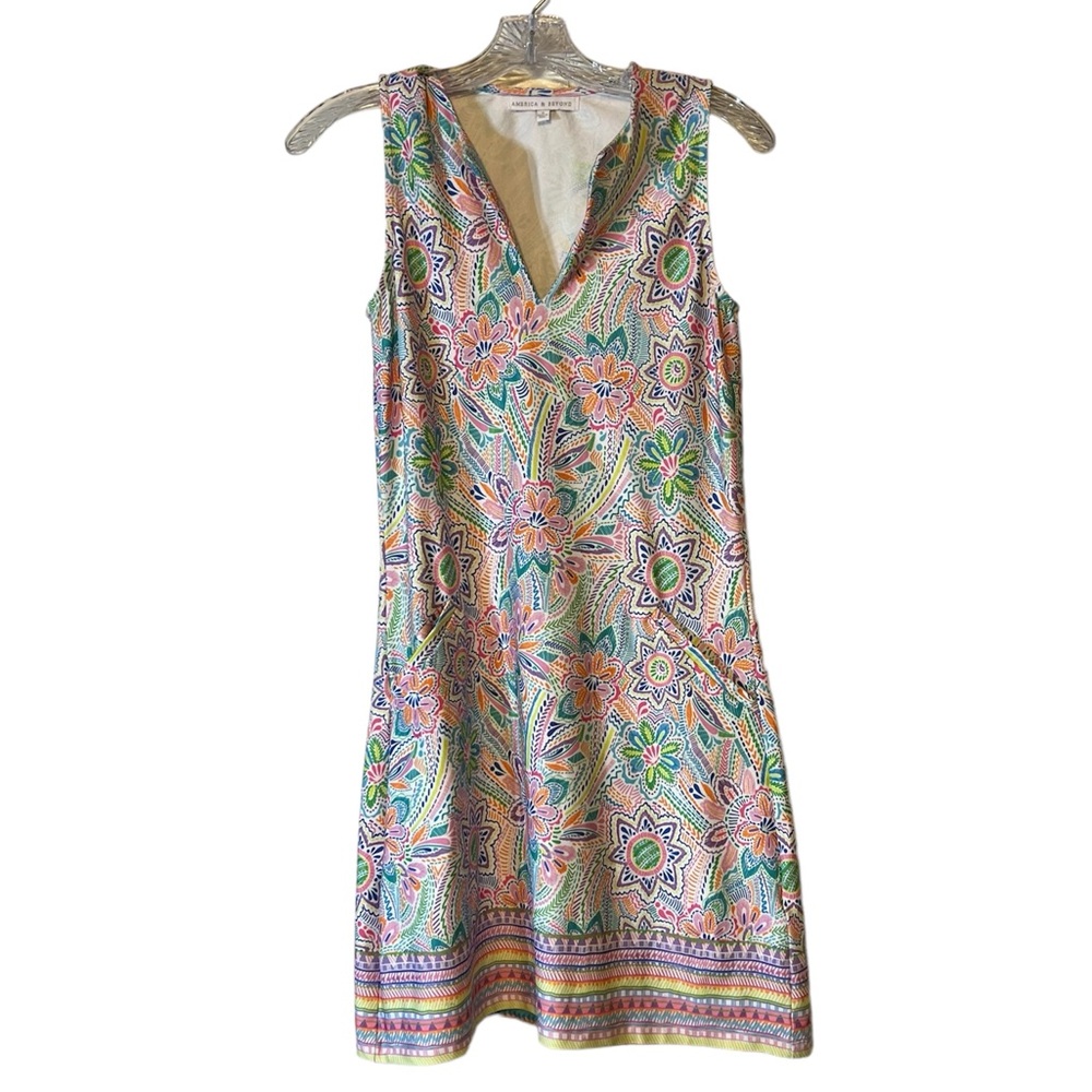 America & Beyond Sleeveless Shift Dress Tropical Floral Print EUC Size S